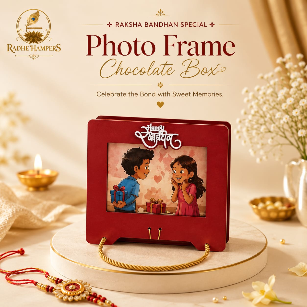 Raksha Bandhan Photo Frame Chocolate Box – Personalized MDF Hamper
