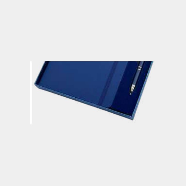Royal blue A5 elastic notebook with a colour-matched metal pen