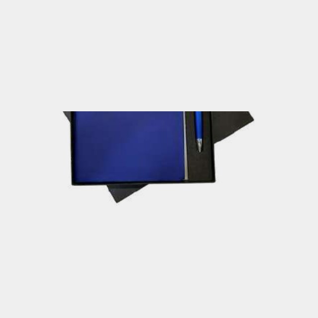 Royal blue A5 elastic notebook with a colour-matched plastic-barrel pen