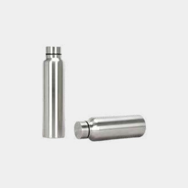 Slim brushed stainless steel bottle with a short matching flask