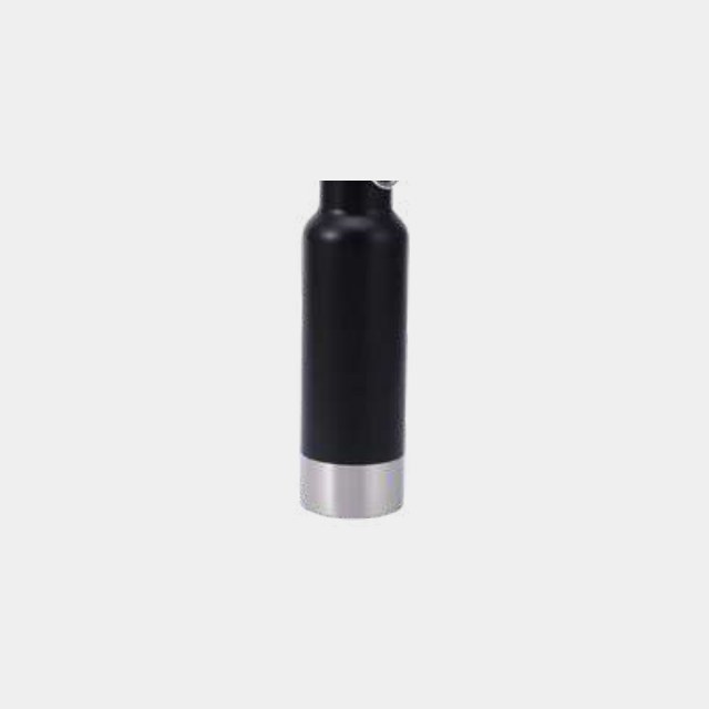 Matte black insulated bottle with a brushed steel band around the base