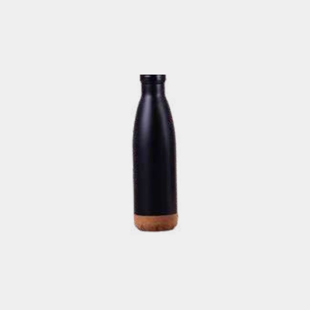 Navy insulated bottle with a natural cork base