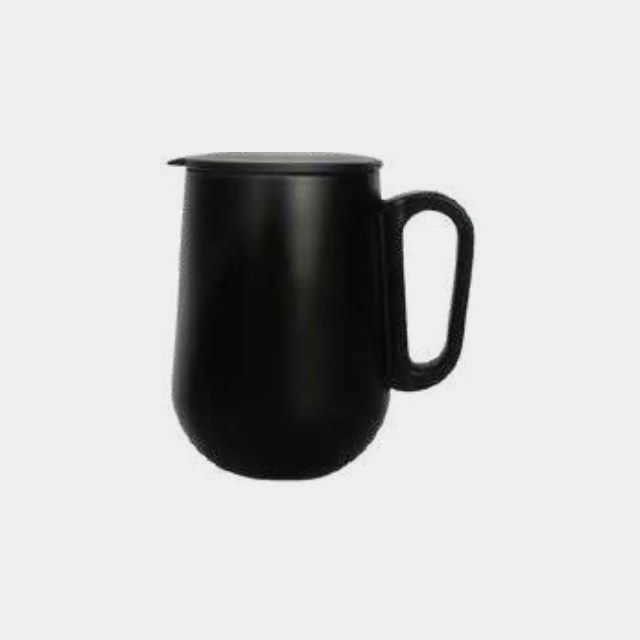 Matte black insulated pouring jug with a wide loop handle and spouted lip