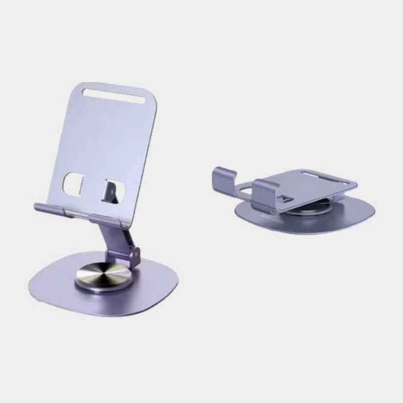 Lilac phone stand on a round rotating base with a telescopic neck