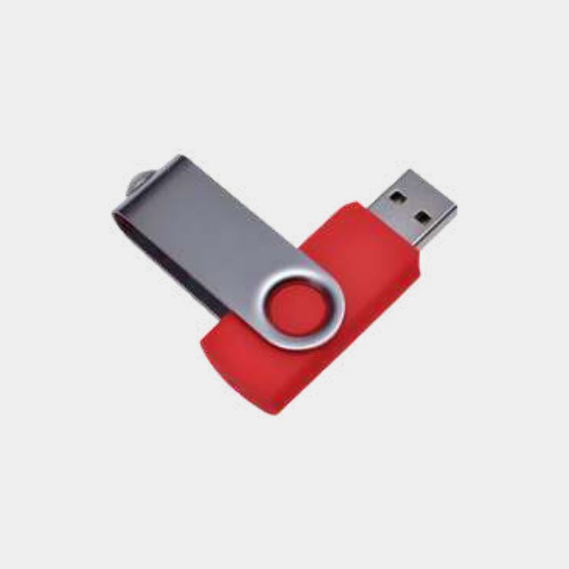 Red and grey swivel USB drive with a pivoting cover