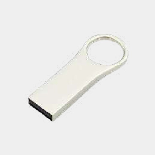 Polished metal USB drive with a wide open loop cut through the body