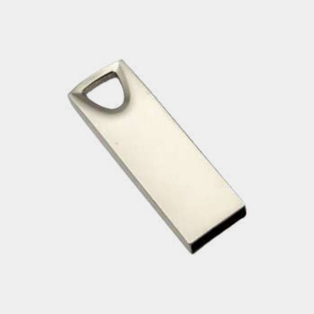 Flat brushed metal USB drive with a rounded D-loop end