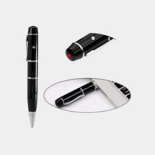 Black metal presenter pen with a ballpoint, laser pointer and USB drive