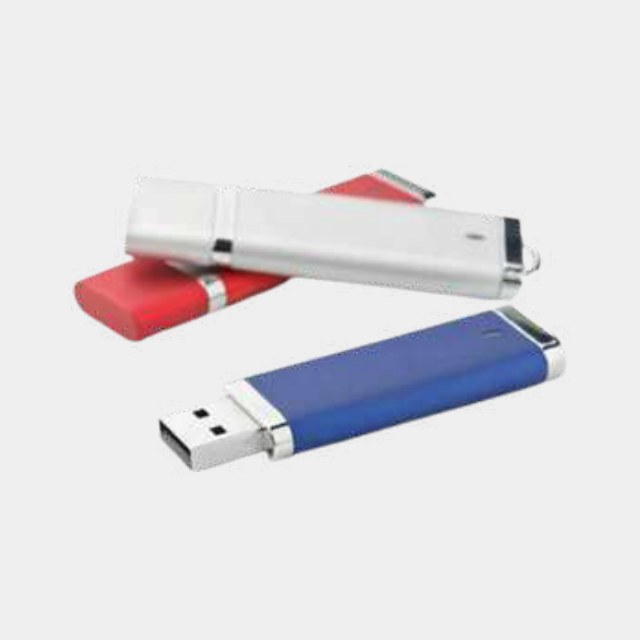 Classic capped plastic USB drives in white, red and blue