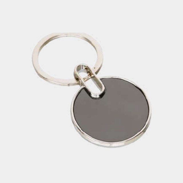 Round satin metal keychain disc on a heavy split ring
