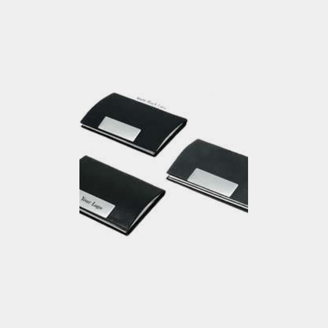 A range of black card holders in different closures and surface finishes