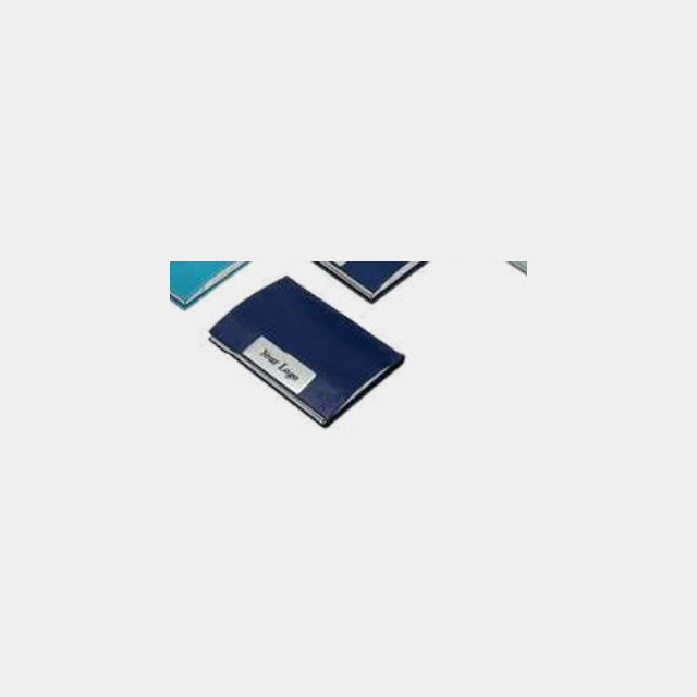 Card holders in teal, navy and mint finishes with steel logo plates
