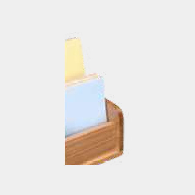 Compact wooden memo and business card holder for a desk corner