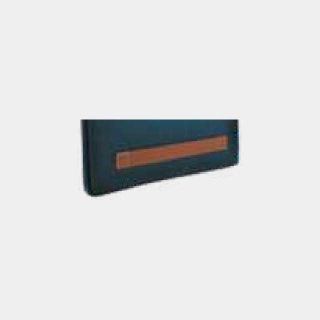 Teal felt laptop sleeve with tan leather trim and twin carry handles